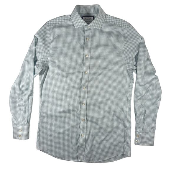 Charles Tyrwhitt Slim Fit Shirt Men’s 15.5 / 35 in Non Iron Checkered Blue Green - Picture 1 of 7